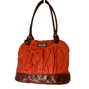 VALENTINA Italian Leather Dark Orange and Brown Shoulder Purse
